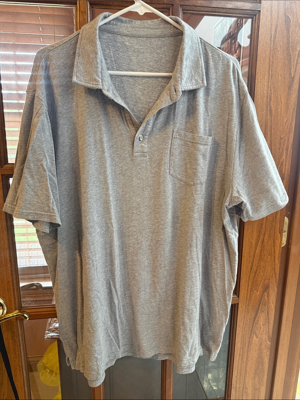 Free Fly Polo Shirt Gray Bamboo Casual Preppy Light Pocket Minimalist Size 2XL